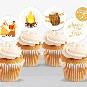 Lohri Stickers Lohri Cupcake Toppers Printable Lohri Favor Tags First Lohri Indian Lohri Birthday Happy Lohri Party Decor DIY Download 300