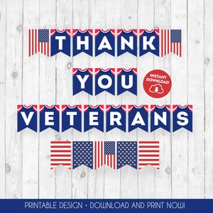 Thank You Veterans Banner Printable Happy Veterans Day Banner Veterans Day Decor Veterans Day Bunting DIY Patriotic Banner Appreciation 328