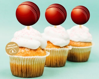 Cricket cupcake toppers cricket party printable sports cupcake toppers cricket ball toppers ball cricket birthday stickers download 145