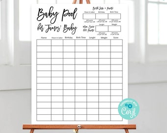 Baby Shower Baby Pool Game Printable Baby Predictions Game Editable Minimalist Baby Shower Activity Baby's Weight Minimalist Office Game 332