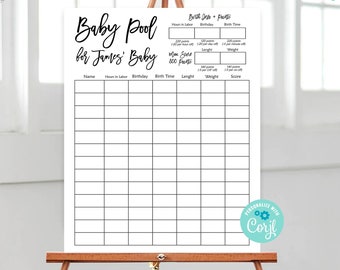 Baby Shower Baby Pool Spiel Druckbare Baby Voraussagen Spiel Bearbeitbar Minimalistische Baby Shower Aktivität Baby Gewicht Minimalistisches Büro Spiel 332