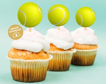 Tennis cupcake toppers tennis party printable sports cupcake toppers tennis ball toppers ball tennis birthday stickers instant download 145
