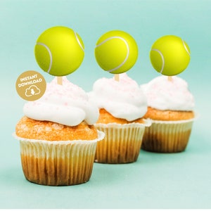 Tennis cupcake toppers tennis party printable sports cupcake toppers tennis ball toppers ball tennis birthday stickers instant download 145
