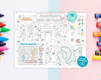 Rock Climbing Activity and Coloring Page Editable Ropes Course Birthday Game Printable Obstacle Course Favors Indoor Climbing Party 303