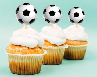 Adornos para cupcakes de fútbol, adornos imprimibles para cupcakes de fútbol, adornos para cumpleaños, adornos para cupcakes de fútbol, adornos para pelotas, pegatinas de cumpleaños de fútbol, fútbol 221
