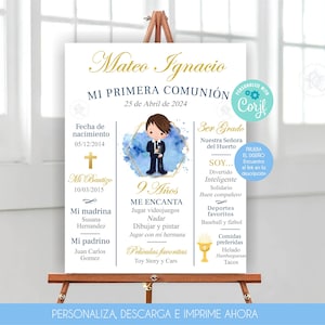 Cartel Primera Comunion Editável Bienvenida Primera Comunion De Niño Invitacion Comunion Nino Decoracion Sign Boy Comunhão Em Espanhol 349