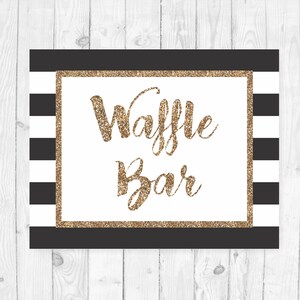 Waffle bar sign printable sign waffle house sign black and gold wedding waffle table sign wedding waffles station sign black and white 128