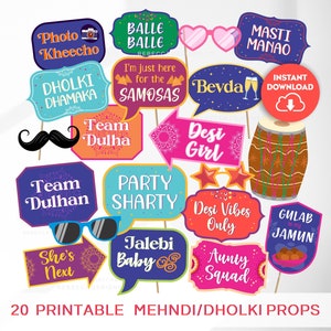 Dholki Props Party Printable Mehndi Props Desi Wedding Photo Booth Props Dholki Party Decoration Indian Wedding Sangeet DIY Download 300