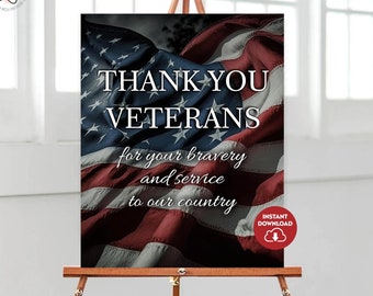 Veterans Day Sign Printable Thank You For Your Service Military USA Flag Decor Hero Veterans Day Decor Memorial Day Appreciation Sign 328
