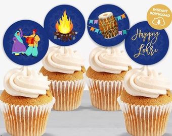 Lohri Cupcake Toppers Lohri Stickers Printable Lohri Favors Decor First Lohri Indian Lohri Birthday Happy Lohri Party Decor DIY Download 300