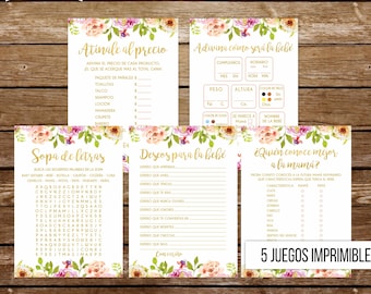 Juegos Baby Shower Set En Español Floral Baby Shower Niña Juegos Imprimibles Mexican Baby Shower Games Spanish Baby Shower Printable 237
