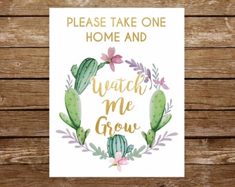 Watch me grow sign printable succulent favors baby shower sign succulents sign cactus favors sign baby shower favors table plant favors 279