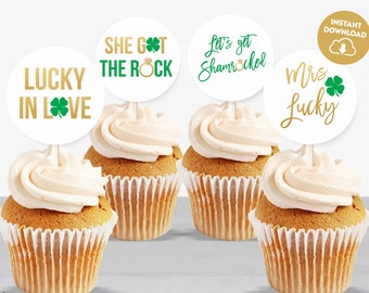 Lucky In Love Cupcake Toppers Printable St Patricks Toppers Birthday Toppers Shamrock Cupcake Toppers St Patricks Bridal Shower Toppers  235