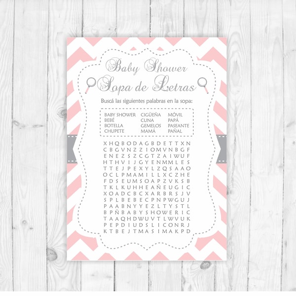 Baby shower wordsearch game in spanish baby shower in spanish español juegos baby shower printable espanol sopa de letras juego 105