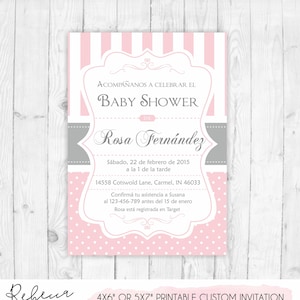 Spanish baby shower invitation girl baby shower in spanish invite invitacion imprimible en español invitacion baby shower nena rosa 124 image 1