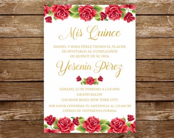 Quinceañera invitation 15th birthday party printable invite mis quince invitacion rosas quinceañera cumpleaños quince spanish invite 315