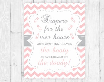 Diaper thoughts late night diapers pink and grey baby shower game printable baby shower sign diapers for the wee Hours pink diaper sign 105