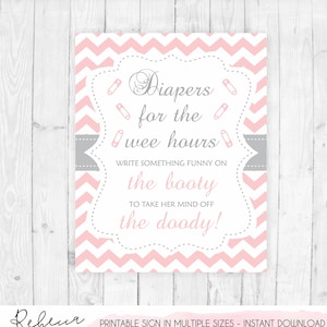 Diaper thoughts late night diapers pink and grey baby shower game printable baby shower sign diapers for the wee Hours pink diaper sign 105