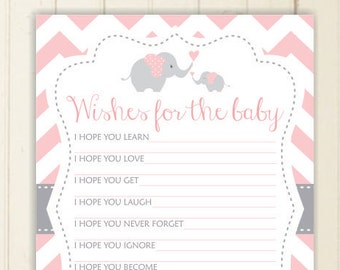 Elephant Game Baby Shower Wishes For Baby Wishes For Baby Printable Wishes Card Pink And Grey Baby Shower Game Printable Baby Game 105