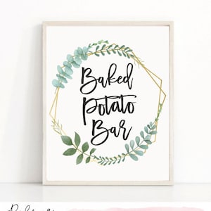 Baked potato bar sign potato bar wedding potato bar sign baked potato sign wedding sign printable sign wedding party greenery wedding 323
