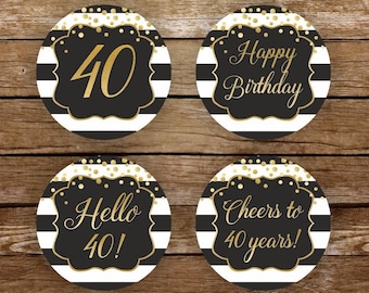 40th birthday cupcake toppers printable 40 birthday toppers gold and black printable black and white party cupcake toppers 40 birthday 231