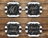 40th birthday cupcake toppers printable 40 birthday toppers silver and black printable black and white party cupcake toppers 40 birthday 239 Il_170x135