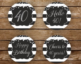 40th birthday cupcake toppers printable 40 birthday toppers silver and black printable black and white party cupcake toppers 40 birthday 239