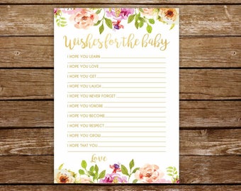 Wishes for Baby Game Floral Wishes for Baby Spring Baby Shower Printable Wishes Card Grandmother Baby Shower Game Printable Activity 237