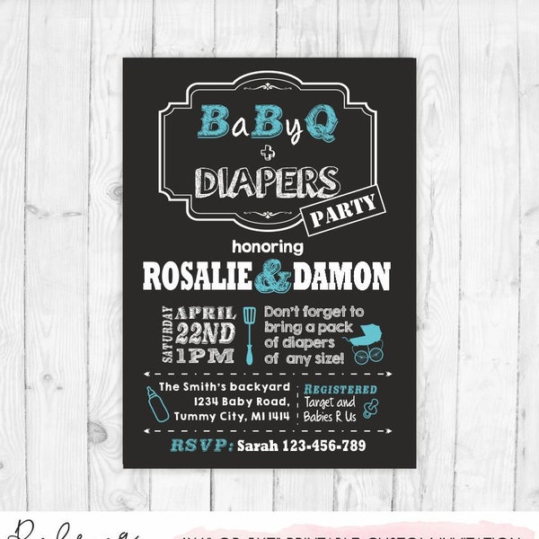 Baby Shower BBQ couples shower diaper bbq diaper baby q baby shower invite bbq invitation coed baby shower diaper shower diaper invite 129