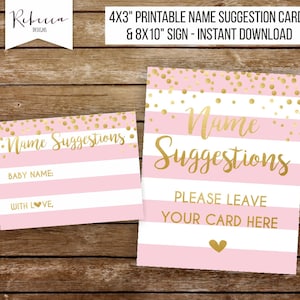 Namensvorschlagskarten Baby Shower Card Printable Baby Girl Namensvorschläge Karten und Schild Rosa Baby Shower Spiel Pink und Gold Baby Girl 251