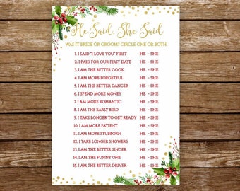 Christmas bridal shower game he said she said bridal shower game christmas game couples printable christmas couples shower activities 135