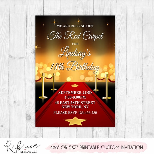 Red carpet invitation hollywood invitation movie night invitation birthday invitation movie star invitation awards invitation printable 309