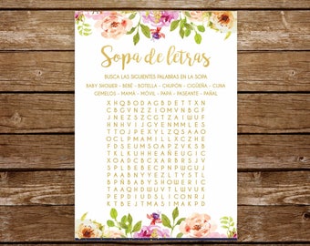 Wordsearch Spiel Auf Spanisch Baby Shower Auf Spanisch Español Juegos Baby Shower Niña Printable Espanol Sopa De Letras Actividad Wordsearch 237