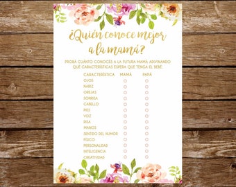 Baby-Dusche-Spiel auf Spanisch Wer kennt Mama Bestes Spiel Spanisch Espanol Juego Baby Shower Printable Espanol Quiz Baby-Dusche-Spiel Spanisch 237