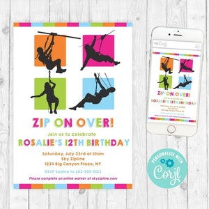 Zipline Invitation Girl Zipline Birthday Invitation Zip Line Party Invitation Girl Zip Line Birthday Ziplining Girl Adventure Birthday 303
