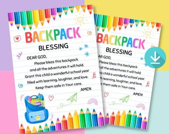Backpack Blessing First Day Of School Prayer Tag Printable Back To School Prayer Tag Christian Prayer Card Backpack Prayer School Blessing