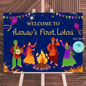Editable Lohri Welcome Sign Lohri Welcome Poster Lohri Decor Lohri Signage Lohri Decor First Lohri Sign Template First Lohri Party 300