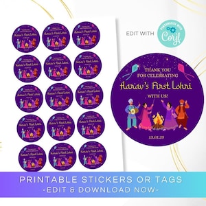 Lohri Stickers Printable Lohri Favor Tags Template Lohri Gift Tags Punjabi Celebration Tags First Lohri Decor Lohri Favors Lohri Invite 300