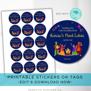 Lohri Stickers Printable Lohri Favor Tags Template Lohri Tags Punjabi Celebration Tags Boy First Lohri Decor Lohri Favors Lohri Invite 300