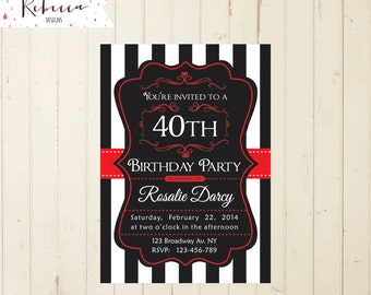 printable woman birthday invitation black and white party 21st etsy