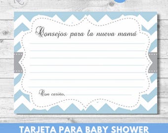 Baby Shower Español Consejos Para La Mama Tarjeta Advice For The Mommy To Be In Spanish Actividad  Juegos Baby Shower Azul Advice Card