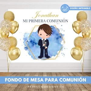 Cartel Primera Comunion Niño Fondo de Mesa Primera Comunion Niño Decoracion Fiesta Comunion Mural Candy Bar Comunion Banner Imprimible 349