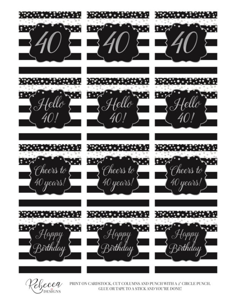 40th Birthday Cupcake Toppers Printable 40 Birthday Toppers | Etsy