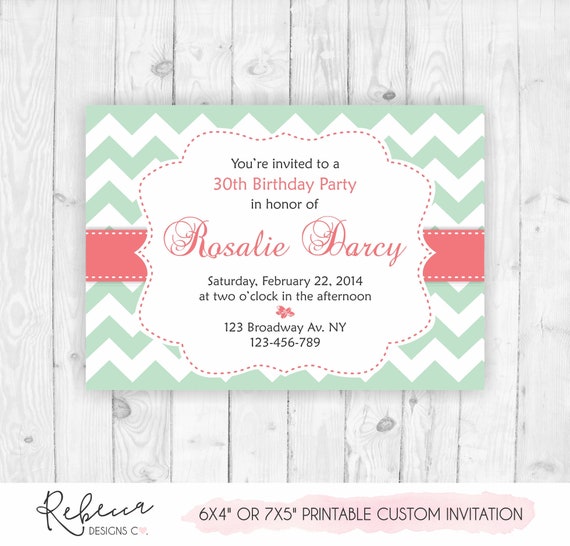 Mint and coral invitation mint invitation printable mint birthday 30th birthday 60th 50th 40th invite tea party invitation brunch invite 109 Il_570xn