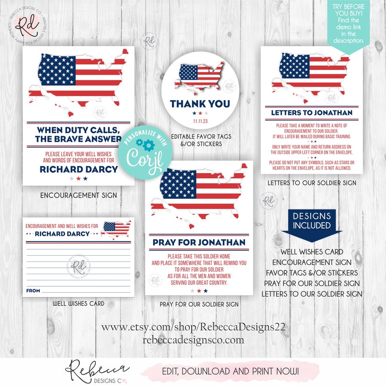 Military Party Bundle Encouragement Set Printable USA Flag Military Decor Training Going Away Patriotic Party Deployment Farewell Party 328 image 2