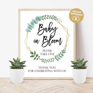 Baby in bloom sign printable succulent favors baby shower sign greenery sign seeds favors sign eucalyptus baby shower plant favors sign 323 image 2