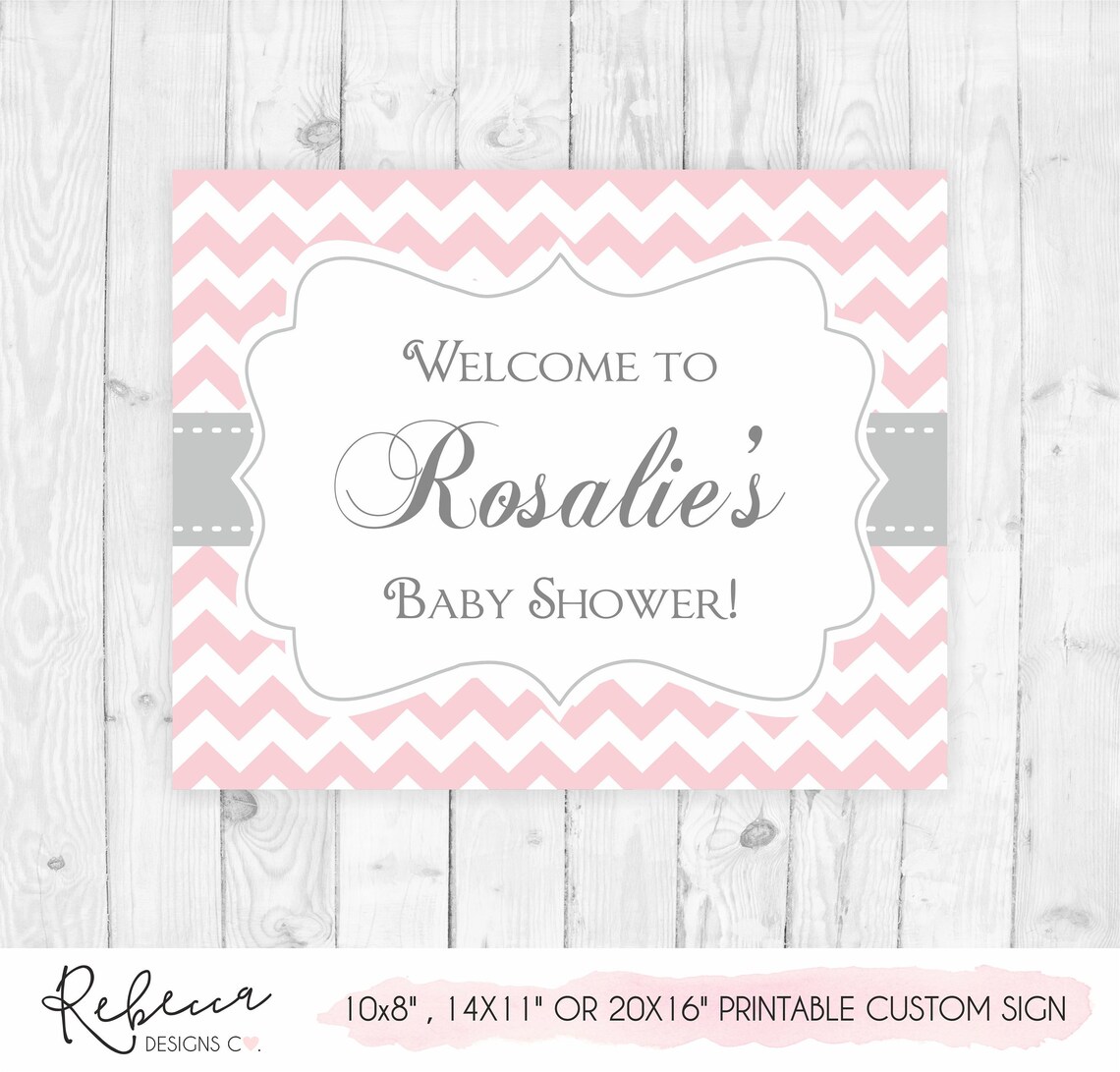 Pink welcome sign printable baby shower sign pink and grey | Etsy