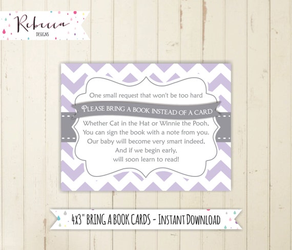 lavender baby shower bring a book card baby shower printable bring a book instead of a card lavender and grey instant download 154 Il_570xn