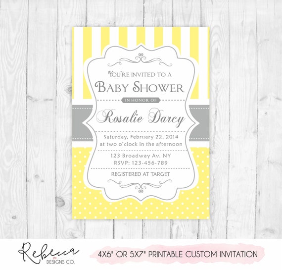 yellow and grey baby shower invitations