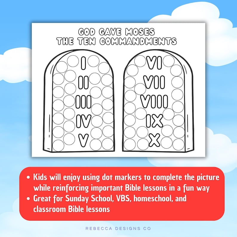 The Ten Commandments Dot Marker Page Moses Dot Marker Craft Sunday ...